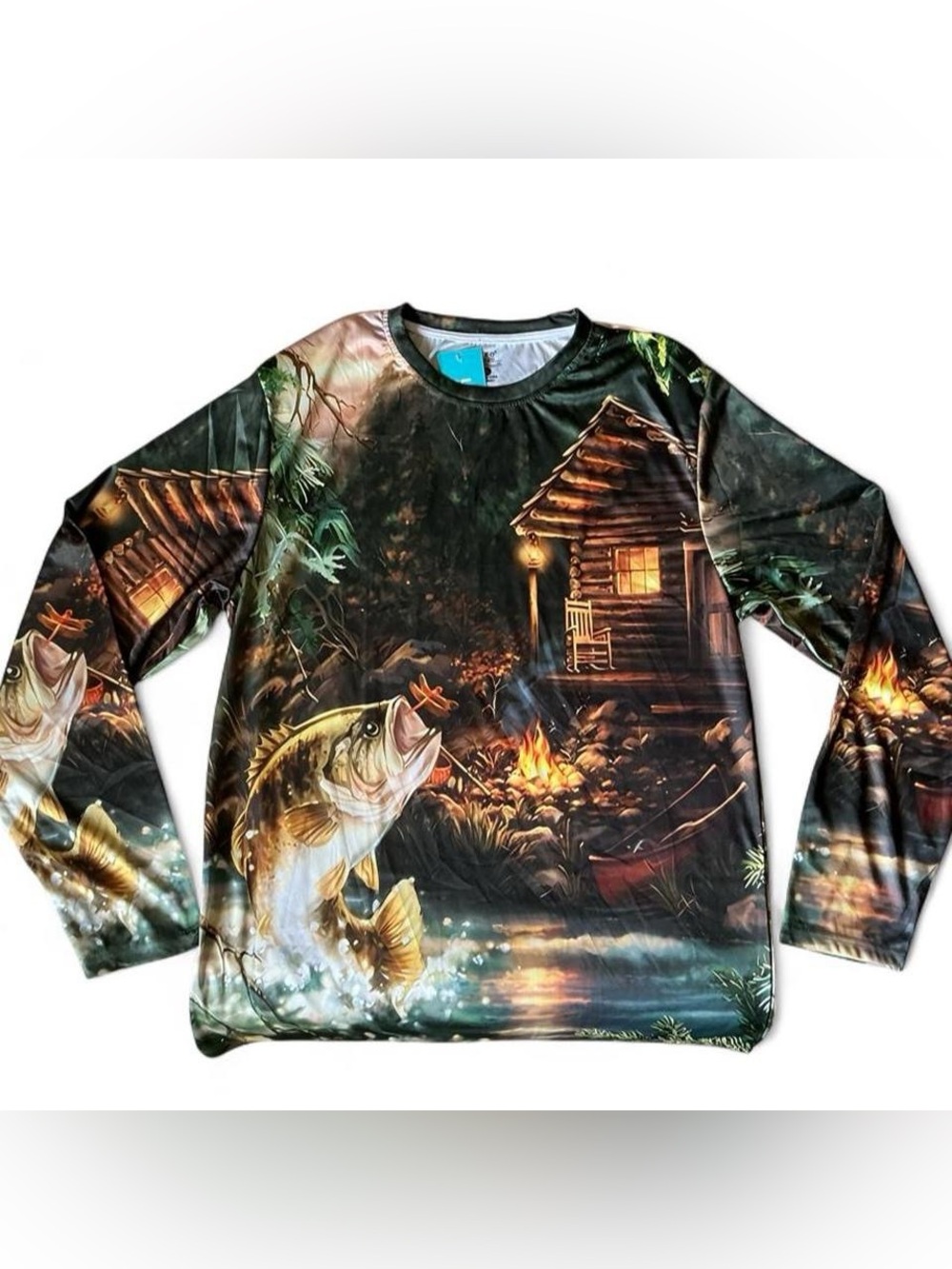 Fishing Cabin Graphic Long-Sleeve Shirt - Green